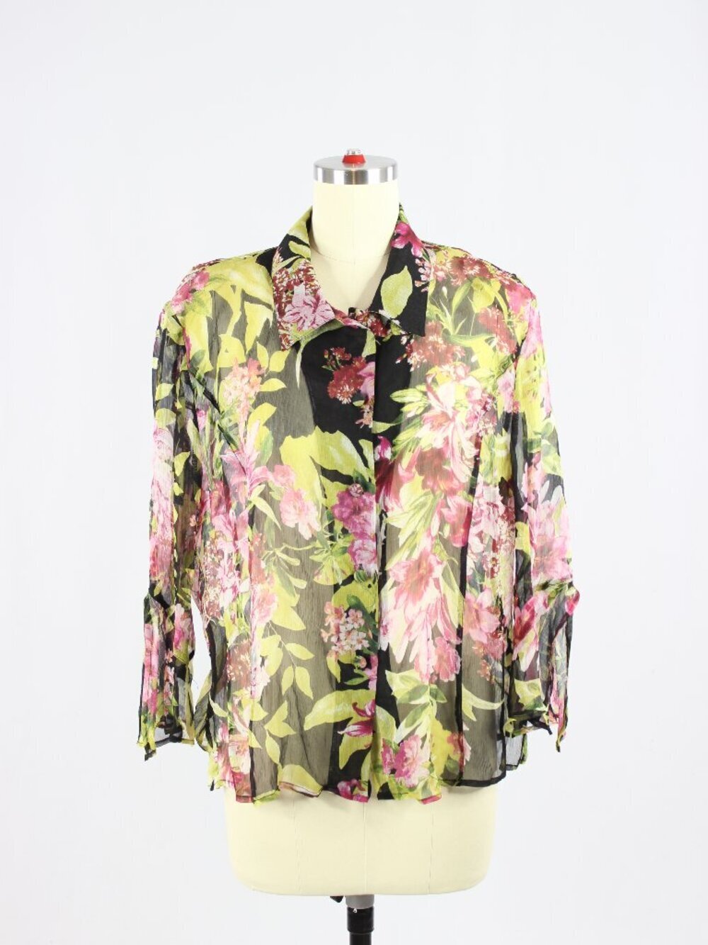 Vintage 90's UN JOUR AILLEURS Floral Silk Crepon Flutter Blouse Shirt, Size M